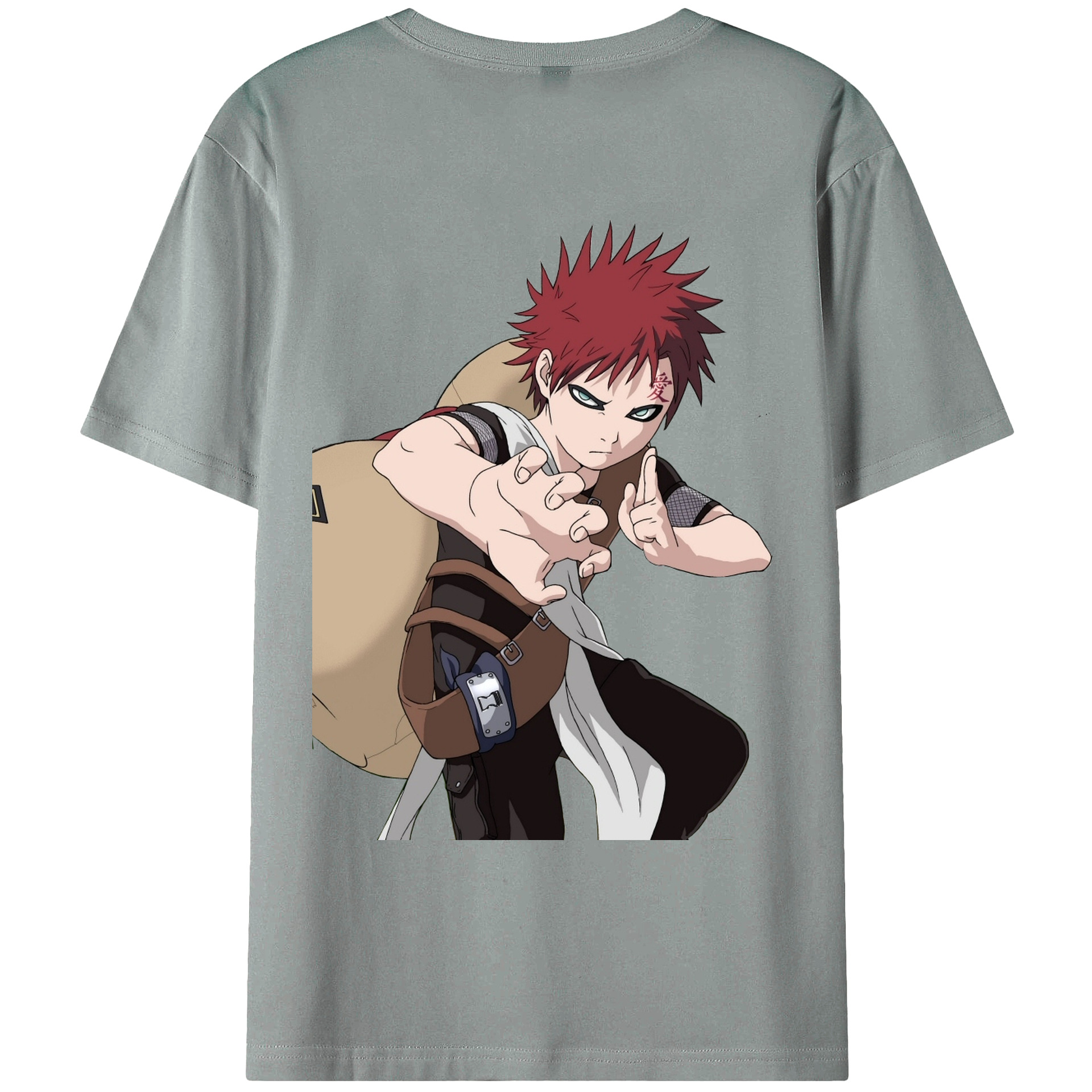（画像用） NARUTO -ナルト- ガアラ Gaara 綿100％ メンズ半袖Tシャツ（バックプリント） 通気性